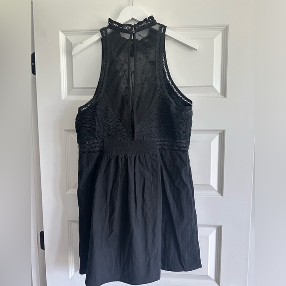 New! Free People Mock Neck Lace Mini Dress in Black - Picture 6 of 8